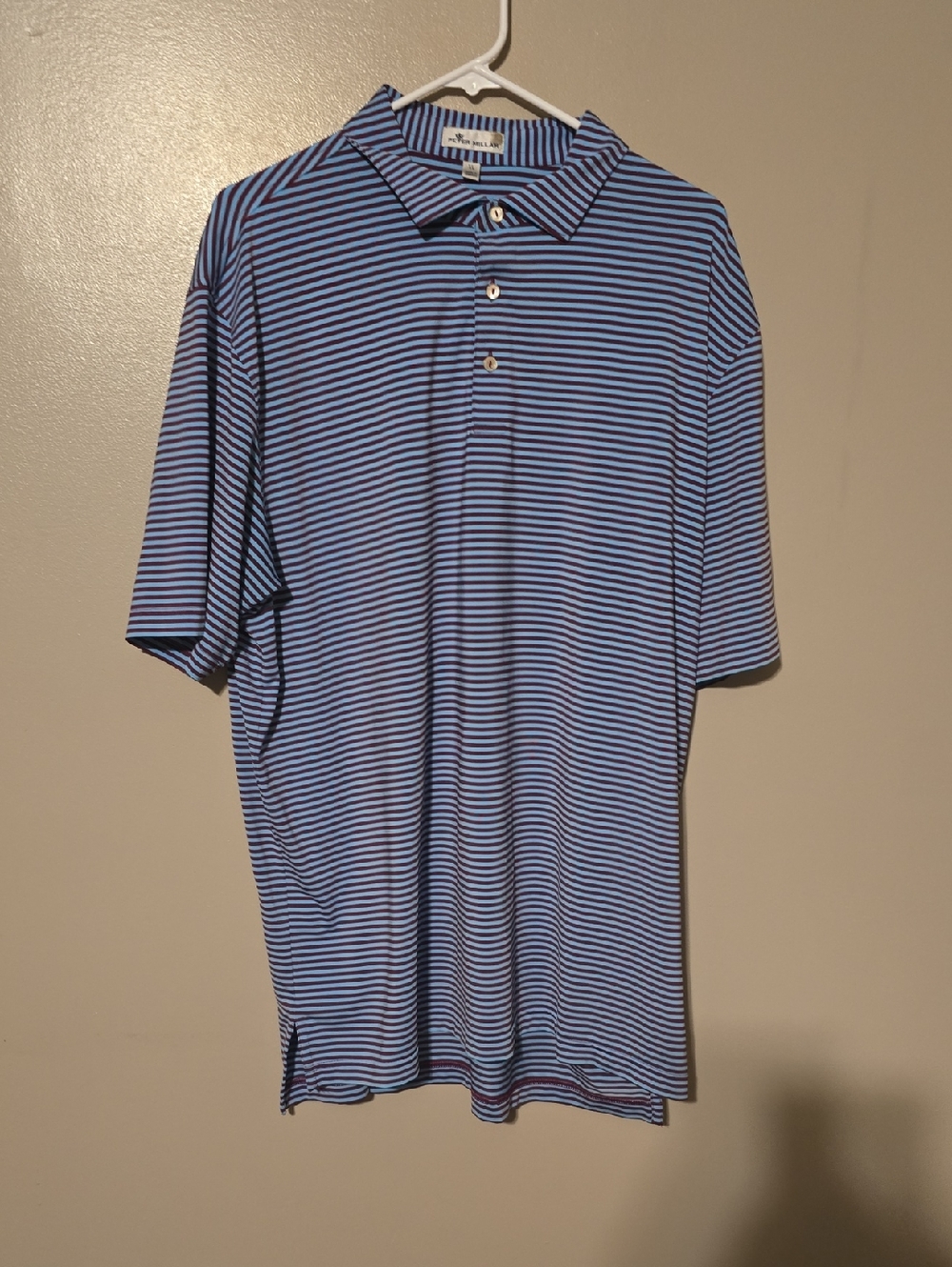 Peter Millar Golf‎ Polo Shirt Red Blue Stripes Mens Size XL